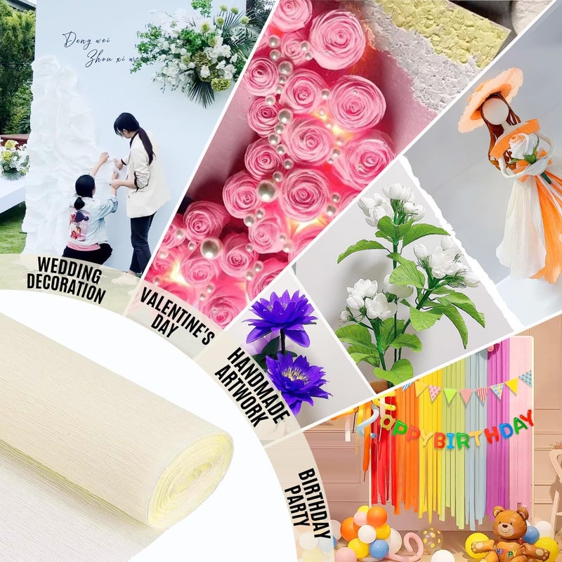 VNAKER White Crepe Paper Roll (9.8Inch x 8.2Ft/3Rolls), Heavy Papel Crepe Set Multi-Color. Crepe Paper for Birthday Wedding Party Christmas, Valentine's Day Decoration DIY Craft (White Cream) - Image 3